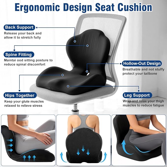 Car Seat Cushion Office Chair Cushion with Lumbar Support Pillow | Ergonomic Seat Cushion for Relieve Sciatica & Tailbone Pain, Ideal for Car Driving Truck Office Chairs Wheelchairs Home Use - Image 4