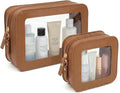 Clear Makeup Bag Organizer Set, Travel Toiletry Bag Cosmetic Case for Women, Portable Make up Skincare Pouch Car Organizer Bag with Zippers for Essentials (2Pack-Standard & Square, Brown) by LETGO