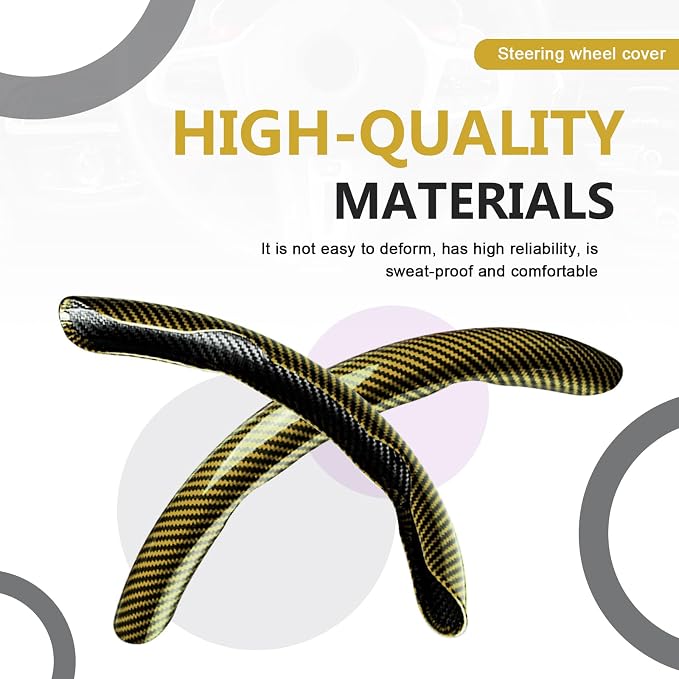 3pcs Universal Carbon Fiber Steering Wheel Cover - Anti-Slip & Segmented Design, Universal 99% Durable Steering Wheel Protector for Men and Women, Car Interior Accessory (Yellow) - Image 4