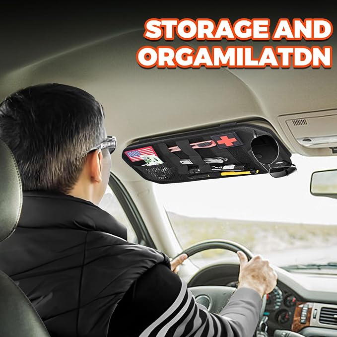 1000D Sun Visor Organizer Fits Most Car, SUVs, and Trucks | with Zipper Visor Storage Pouch, Car Sunglasses Holder, Hard Molle Panel for Tactical Gears - Image 7