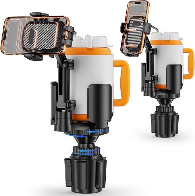 Phone Holders for Your Car, 2 in 1 Cup Holder Phone Mount with Expander | Secure Hold, Adjustable Base and Long Arm with 360°Rotation Car Phone Holder for 4-7‘’ iPhone, Samsung, and All Smartphones by bokilino