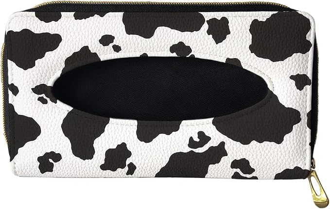 Biyejit 2 Pack Car Tissue Holder, Black and White Cow Print Sun Visor Napkin Holder, Car Visor Tissue Holder, PU Leather Backseat Tissue case Holder for car, Vehicle by Biyejit