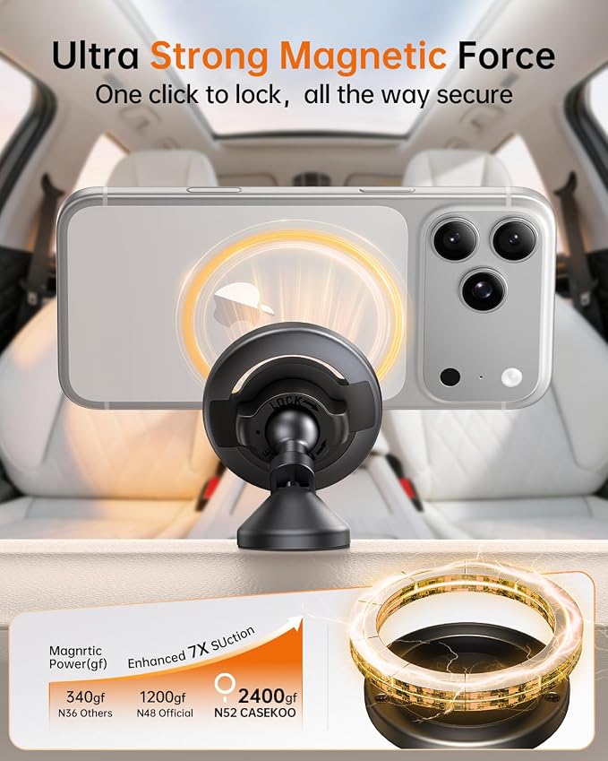 SYNCWIRE MagSafe Car Mount, Adjustable Magnetic Phone Holder, Space Gray | 360° Rotating Strong Magnet Phone Mount with 3M VHB Adhesive, Compatible with iPhone 17/16/15/14/13/12 & MagSafe Cases - Image 5