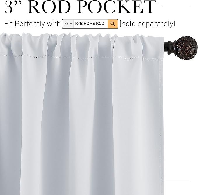 RYB HOME Kitchen Window Curtains Over Sink 36 inch Length for Cabinet | Summer Light UV Blocking, Energy Efficient, Shelf Cupboard Blinds Shades Window Coverings, W29 x L36, Greyish White, 2 Panels - Image 2