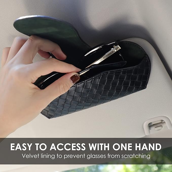 KINIVA Sunglasses Holder for Visor - Leather Glasses Case with Clips for All Car Models (Black) - Image 3