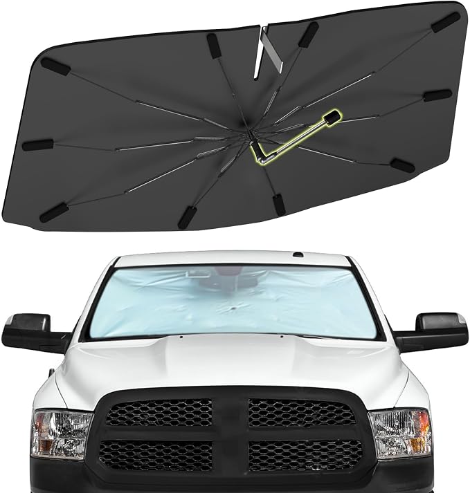 Windshield Sun Shade for Dodge RAM 1500 2013-2018, Custom Umbrella Shades | Foldable Front Window Sunshade with 360° Rotating Shaft, Car Shades with UV & Heat Protection by Visufy