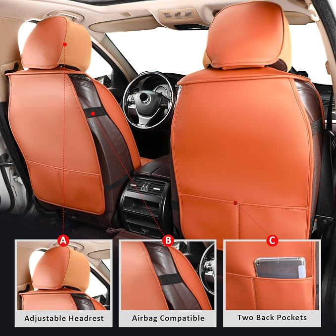 Front Seat Covers, Waterproof Car Seat Covers for Sedan Truck SUV | Seat Covers brown,Leather Car Seat Cover,2pcs front seat covers, Universal Seat Protector For Families, Pets,Commuter - Image 2