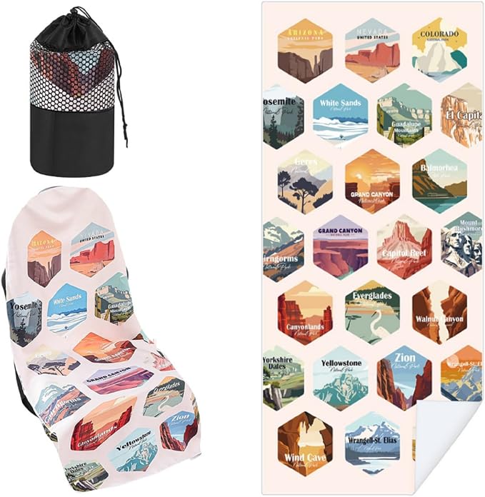 1 Pack Car Seat Towel Cover with Storage Bag, Multi National Parks Style | 63 x 32 in Car Towel Seat Cover Non Slip Waterproof, Gym Workout Swimming Running, Machine Washable Sweat Absorbent Protector by Hahafelt