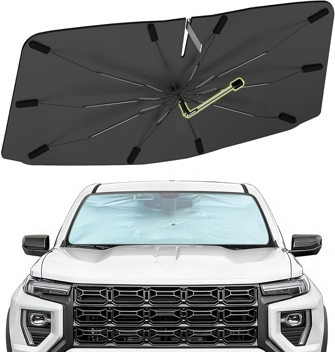 Windshield Sun Shade Umbrella for GMC Canyon 2023-2026, Foldable Front Window Sunshade with 360° Rotating Shaft, Custom Fit Car Shades for Canyon Accessories with UV & Heat Protection by Visufy