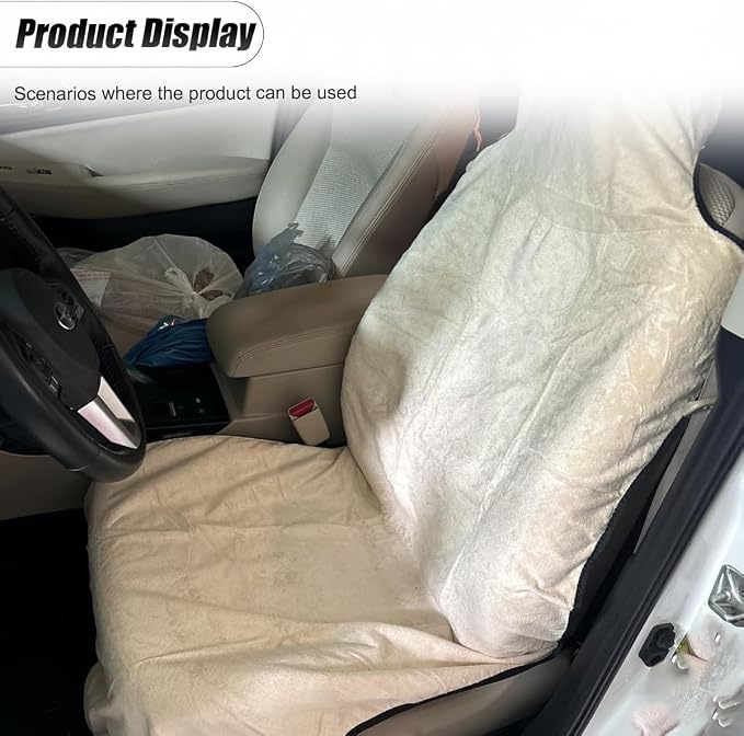 ZIMISI Waterproof Car Seat Covers, Non-Slip Towel Front Seat Covers, Sweat Car Seat Protector Cover for Gym Workout, Yoga, Running, Swimming, Beach & Hiking (Beige) - Image 5