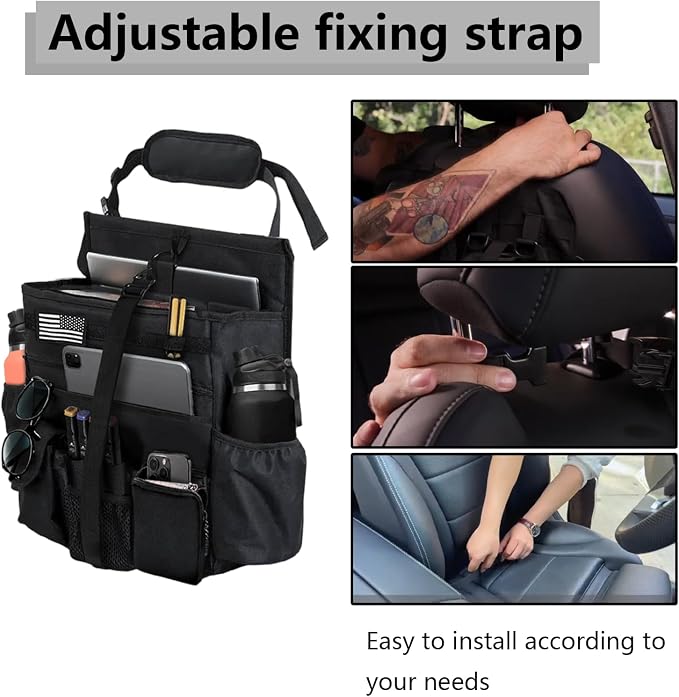 2 Pack Front or Seat back organizer seat side pocket with dedicated tablet and 17 IN laptop storage stabilizers external stabilizing side straps soft adjustable shoulder straps (Large Black) - Image 8