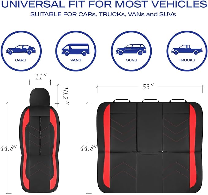 Skechers Car Seat Covers,Luxury Faux Leather Seat Covers,Waterproof Anti Slip Car Seat ProtectorFull Set,Car Accessories Airbag Universal Fit for Most Cars,Vans,Trucks,SUV,Red - Image 6