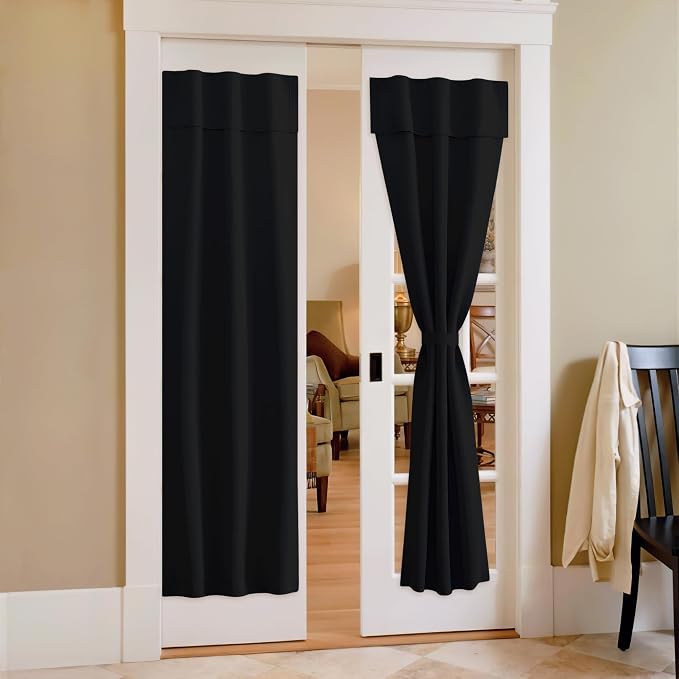 NICETOWN Black Blackout Short Curtains for French Door 72 Inches Long | Sidelight Door Portable Adjustable Thermal Insulated Curtains for Front Back Kitchen, 26" x 72", 1 Panel by NICETOWN