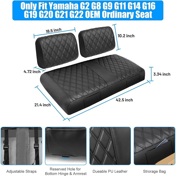 Golf Cart Seat Covers for Yamaha G2-G22 Marine Leather Diamond | Protect & Refresh Worn Seats, Precise Fit, Staple-Free Install, Comfort, Anti-Scratch, Anti-Fading, Easy Clean Black - Image 5