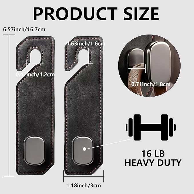 Purse Hook for Car Seat Headrest, Suede Car Purse Hook, Heavy Duty Car Hook Organizer for Handbags, Grocery Bags & Backpacks, Universal Car Hooks for SUV Truck Interior(Black,2pc) - Image 2