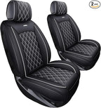 Front Seat Covers Chevy Silverado GMC Sierra 2007-2026 1500 2500HD 3500HD | Aierxuan 2 Seat Protectors Custom Fit Truck Pickup Trail Boss Z71 Crew Double Extended Cab Waterproof Leather Black-White by Aierxuan