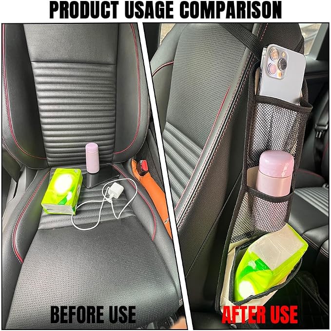 Car Seat Side Storage Pocket, Car Seat Organizer Hanging Bag (1, Black-1) - Image 5