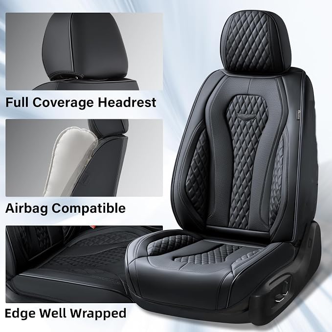 Coverado Seat Covers, Car Seat Covers Front Seats, Black Car Seat Cover, Waterproof Car Seat Covers, Car Seat Cushion, Front Car Seat Covers Leatherette Car Seat Protector Universal Fit Most Cars - Image 2