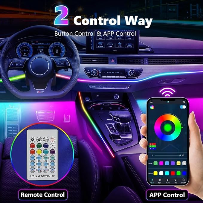 Acrylic Interior Car LED Strip Light with APP Remote Control, 175in 6 in 1 RGB Dreamcolor Neon Flexible Strip Fiber Optic LED Ambient Lighting Kits,RGB Music Lights Sync for Inside car Decorations - Image 5