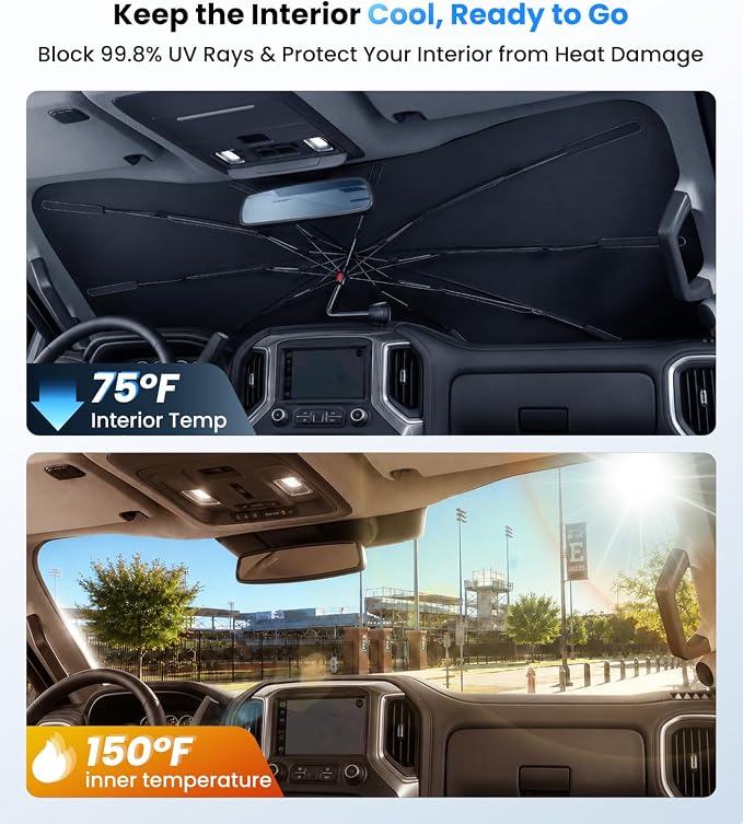 Zanch 2026 Upgraded Windshield Sun Shade Umbrella: for Chevrolet Silverado 1500 2019-2026 Front Window Sunshade, Block UV Rays & Keep Car Cool, 1:1 Scan for Silverado 1500, No Gaps & No Scratches. - Image 3