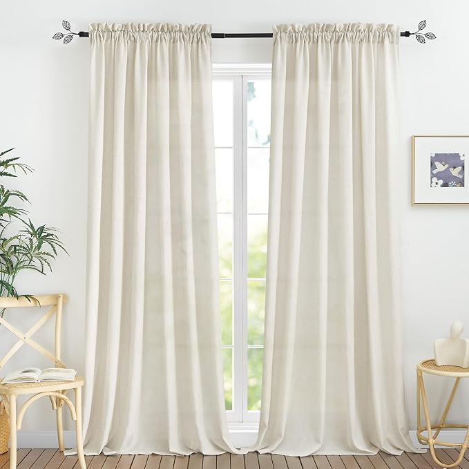RYB HOME Linen Sheer Curtains 2 Panels for Living Room, Semi Transparent Privacy Drapes with Rod Pocket Farmhouse Style Window Treatments for Bedroom, Linen, 70" W x 84" L by RYBHOME