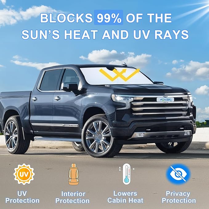 Windshield Sun Shade for 2022-2026 Refreshed Chevy Silverado 1500/GMC Sierra 1500, 2024-2026 Silverado/Sierra 2500HD 3500HD Front Windshiled Sun Visor UV Protection Foldable Sunshade - Image 6