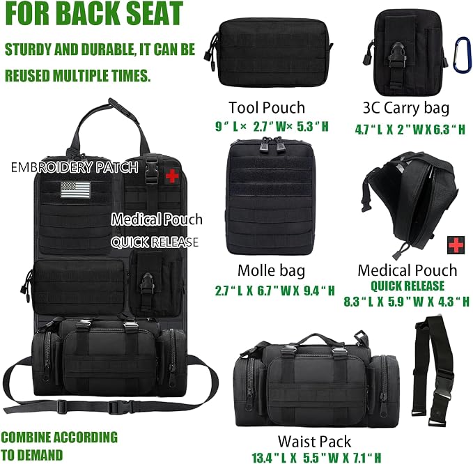 7 PACK Tactical Seat back organizer Truck organizer With 6 Detachable Pouches Universal For Car Truck Ford Jeep Military-Grade Heavier Panels With Multi-functional Packs (khaki) - Image 6
