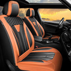 Fit Titan Car Seat Covers Premium Leather for Nissan Titan 2009-2023 2024. Waterproof， Breathable, Scratch-Resistant & All-Weather Seat Cushion Protector（Full Set,Orange&Black by Unknown