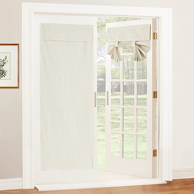 RYB HOME Natural Linen Textured French Door Window Curtains 100% Blackout | Self Adhesive, Thermal Insulated Privacy Energy Saving, Shades for Nursery Office Patio Glass Door, W34 x L69, 1 Panel by RYBHOME