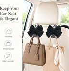 2 Pack Car Purse Hooks, Headrest Hooks for Cars, Black silk | Car Bag Hanger for Groceries, Coats, Umbrellas and Daily Essentials, Bow-Shaped Car Interior Organizer for Handbags and Bags - Image 3
