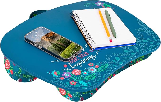 LAPGEAR MyStyle Lap Desk – Big Ideas, Fits 15.6” Laptops | Dual-Bolster Microbead Cushion, Built-In Carry Handle, Ergonomic Curved Front Edge by LapGear
