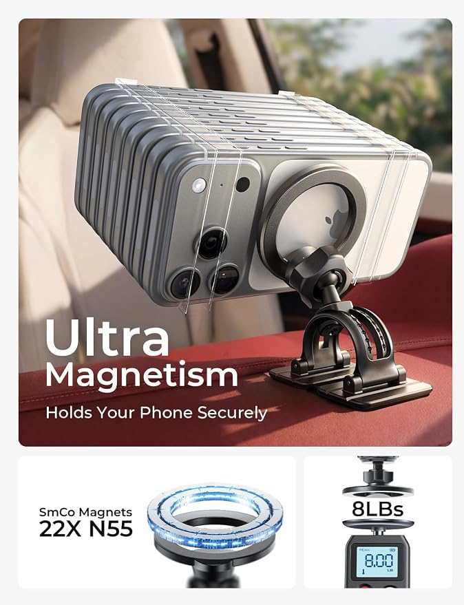 LISEN for MagSafe Car Mount,Car Accessories for Women Men [2025 Ultra] Magnetic Phone Holder for Car 360 Dashboard Vent Phone Mount for Car Organization iPhone 16 15 14 13 12 Pro Plus Mini,Purple - Image 4