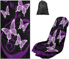 Purple Butterfly Car Seat Towel for Front Seat Only with Storage Bag Neon Butterfly Car Interior Accessories for Women Sweat Auto Interior Seat Protector Yoga Running Swimming Hiking Towels by YMPUDXFI