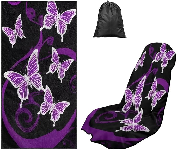 Purple Butterfly Car Seat Towel for Front Seat Only with Storage Bag Neon Butterfly Car Interior Accessories for Women Sweat Auto Interior Seat Protector Yoga Running Swimming Hiking Towels by YMPUDXFI