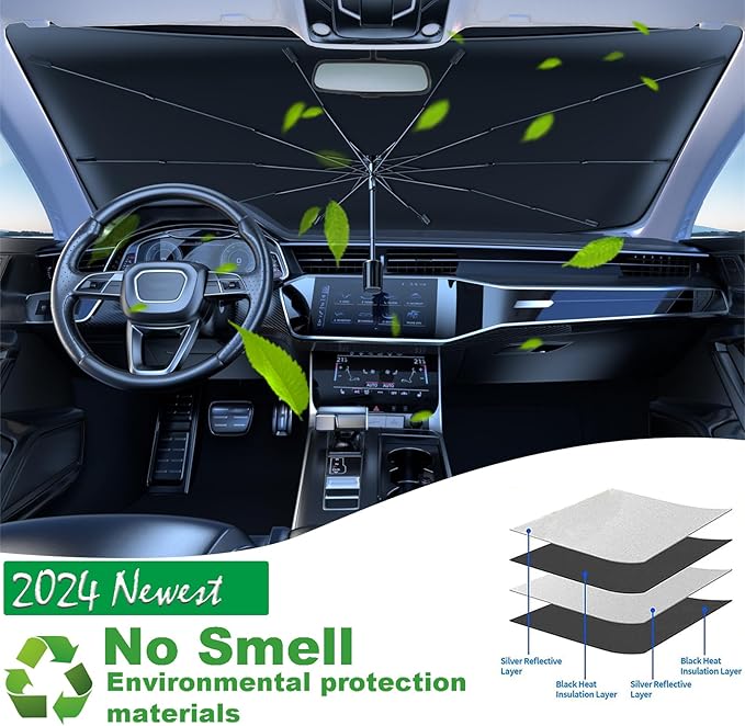 Windshield Sun Shade Umbrella for Car Front Window Sun Visor for Windshield Car Summer Accessories Protect Interior from UV Rays & Heat for Sedan, Compact SUV, Hatchbacks 57"*31" - Image 2