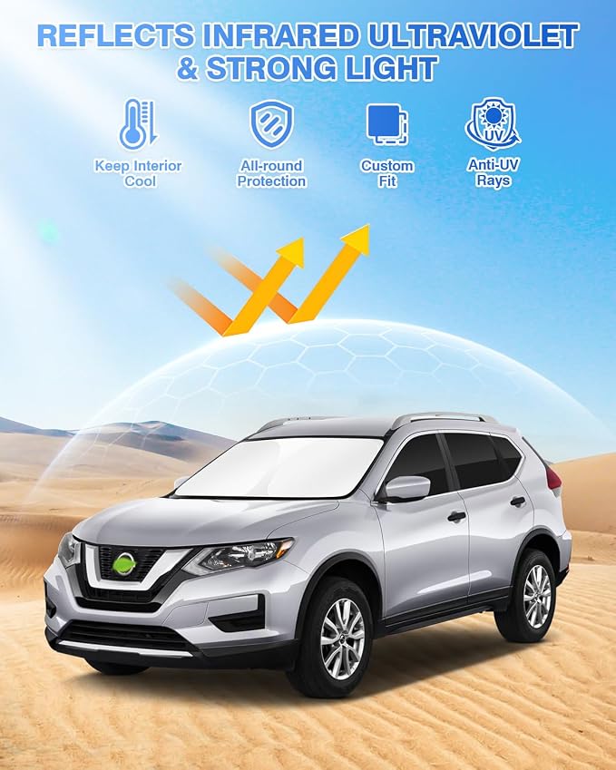 Canvcle Sunshades for 2014-2020 Nissan Rogue (Not for Rogue Sport) Accessories Windshield Sun Shade Side Rear Window Shade Cover Sun Visor Shield Privacy Protection Keep Vehicle Cool Black 8PCS - Image 2