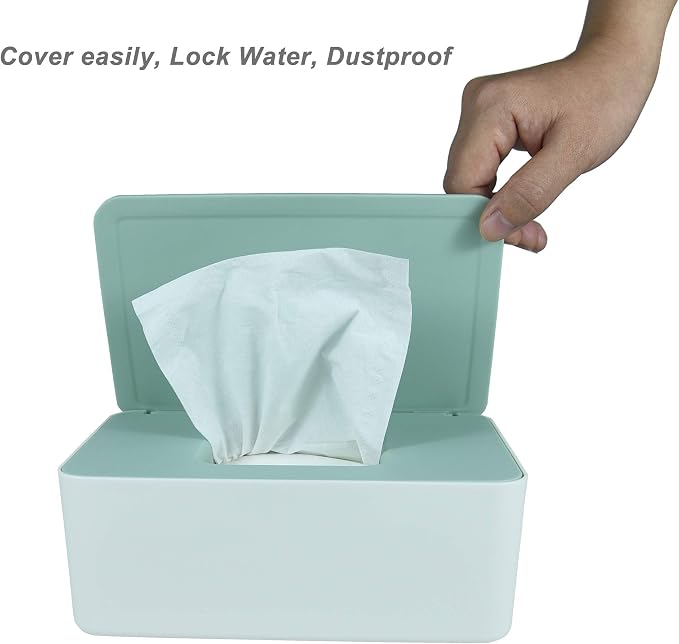 Diaper Wipes Dispenser, Tissue Storage Box Case (Green) | Wet Wipe Dispenser Holder with Lid for Home, Office, Cars - Image 3