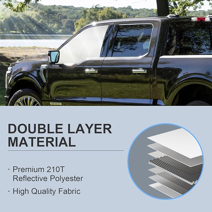 Front Side Window Sun Shade for 2015-2020 Fo-rd F150 Accessories 2Dr 4Dr Pickup, Foldable Window Sunshade Sun Visor Protector for F150, Side Window Shades Sun Shield Blocks UV Rays Heat - Image 6