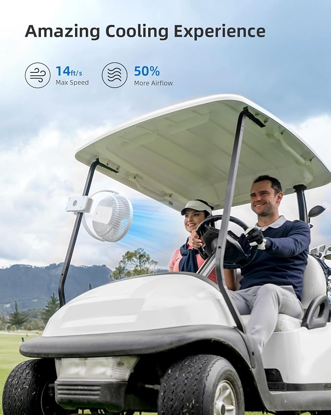 Koonie 8" Clip on Fan, 10000mAh Rechargeable Battery, Strong Airflow | 4 Speeds, Sturdy Clamp, Ideal Portable USB Desk Fan for Office, Golf Cart, Camping, Travel, Tent, Outdoor, Treadmill & Gym - Image 2