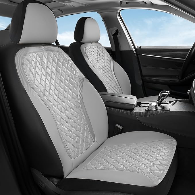 Coverado Car Seat Covers for Front Seats, Luxury Diamond Leather Car Seat Cover with Carbon Fiber Weave, Waterproof Automotive Seat Protectors 2-Pack, Driver Seat Covers Universal Fit Most Cars,Gray by COVERADOAUTO