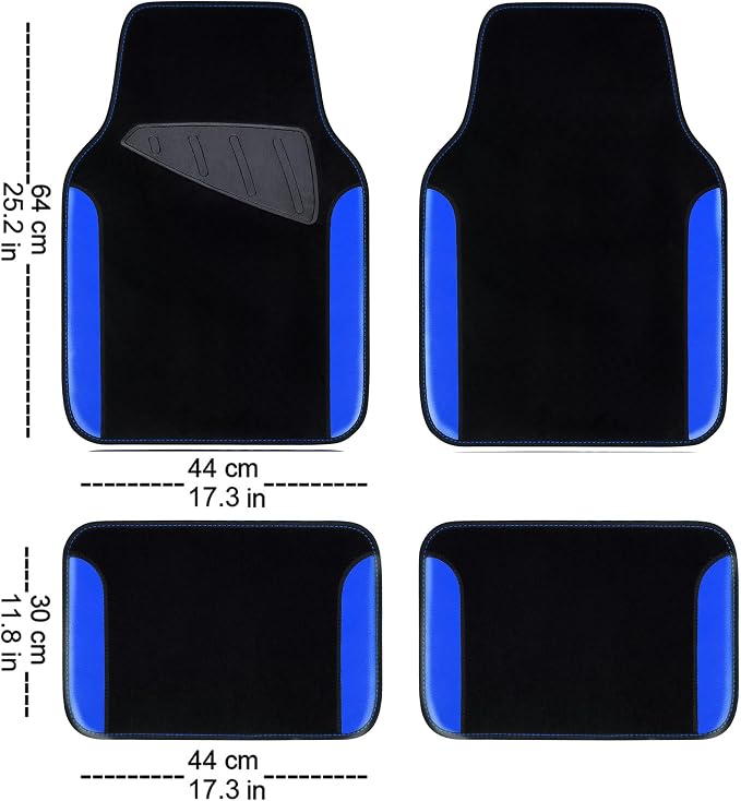 CAR PASS Rainbow Waterproof Universal Fit Faux Leather Car Carpet- Anti-Slip Nibbed Backing Floor Mats for SUV, Vans, Sedans, Trucks, Automotive Set of 4pcs (Black with Blue) - Image 2