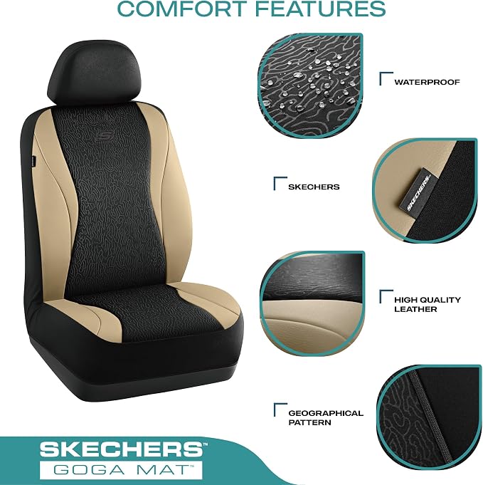 Skechers Car Seat Covers,Leather Seat Covers with GOGA Mat Technology,Waterproof Car Seat Covers Front Seats,Airbag Compatible,Comfort Universal Fit for Most Cars,Vans,Trucks,SUVs,Beige - Image 4