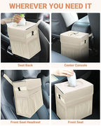 Capolo Car Trash Can with Lid, Leakproof Car Garbage Can Car Trash Bag | Waterproof, Trash Can for Car, 3 Mesh Pockets, Mini Hanging Vehicle Car Trash Bin, for Back/Front Seat (Beige,3 Gal) - Image 6