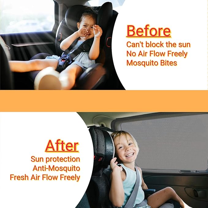 2 Pack Car Window Rear Side Mesh Screen 20"x43" Medium for Most SUVs | Elastic Breathable Mesh UV Protection Window Screen Sunshades Fit for Most Cars, SUVs for Car Camping Overnight Sleeping - Image 6