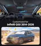 Windshield Sun Shade for Infiniti Q50 2014-2026 with 360° Rotating Shaft | Custom Fit Umbrella Sunshade for UV Blocking, Interior Heat Protection, Easy Storage, UPF 50+ Cool Windshield Cover - Image 2