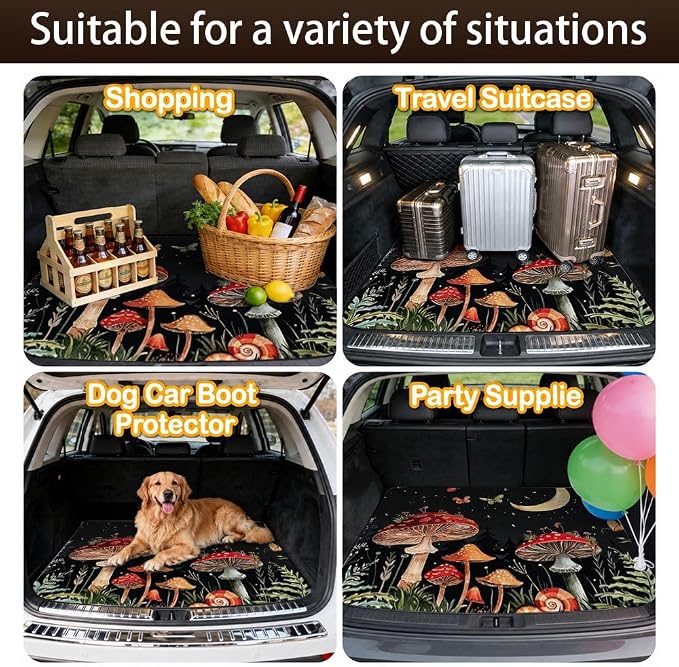 Car Trunk Mat for SUV, 29"x39" Mushroom Moon Night Cargo Liner Protector | All Weather Universal Cargo Liners for Dogs, Car Accessory for SUVs/Sedan/Wagons, Durable Non-Slip Washable Rear Cargo Mat - Image 7