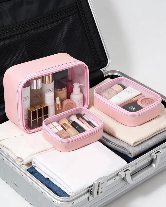 Travel Clear Makeup Bag Set for Women, 3 Pack Travel Size Toiletry Bag with Zipper Small Makeup Pouch for Purse Waterproof Portable Cosmetic Case Compact Car Organizer Storage Bag (Pink Set) - Image 7