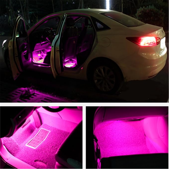 EJ's SUPER CAR 4PCS 48 LED Car Interior Lights, Pink Under Dash Light Kit | 12V Car Charger Powered, Waterproof Pink Neon Atmosphere Light Strips for Car Interior Decoration and Accent Lighting - Image 7