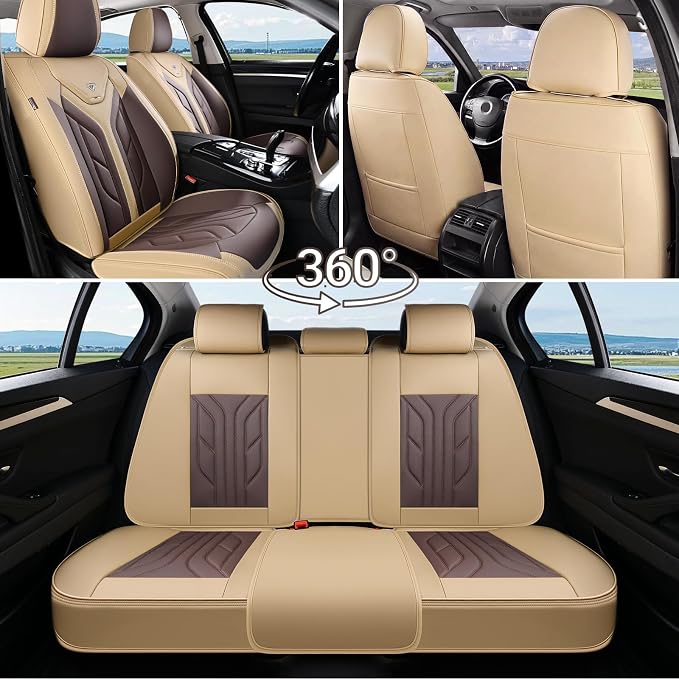 Coverado Seat Covers, Car Seat Covers Front Seats, Leather Seat Covers for Cars, Automotive Seat Covers Car Seat Protector Car Seat Cushion Universal Fit for Most Sedan SUV Pick-up Truck(Beige&Coffee) - Image 7