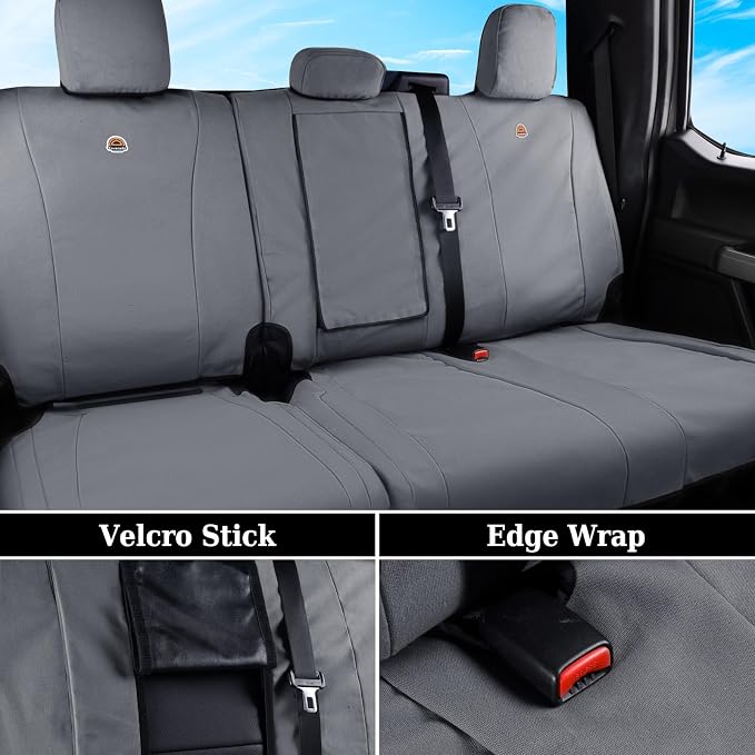 Coverado Canvas Car Seat Covers, Waterproof Seat Protector Car Seat Cushions, Seat Covers Compatible Custom Fit for 2015-2026 Ford F150 & 2017-2026 Ford F250 F350 F450, Full Set, Gray - Image 3